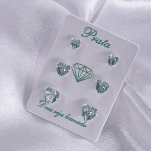 Trio de brincos de prata 925 coração - 3 tamanhos | Brincos