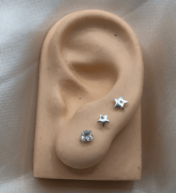 Trio de brincos de prata 925 estrela e pedra quadrada - 3 tamanhos | Brincos