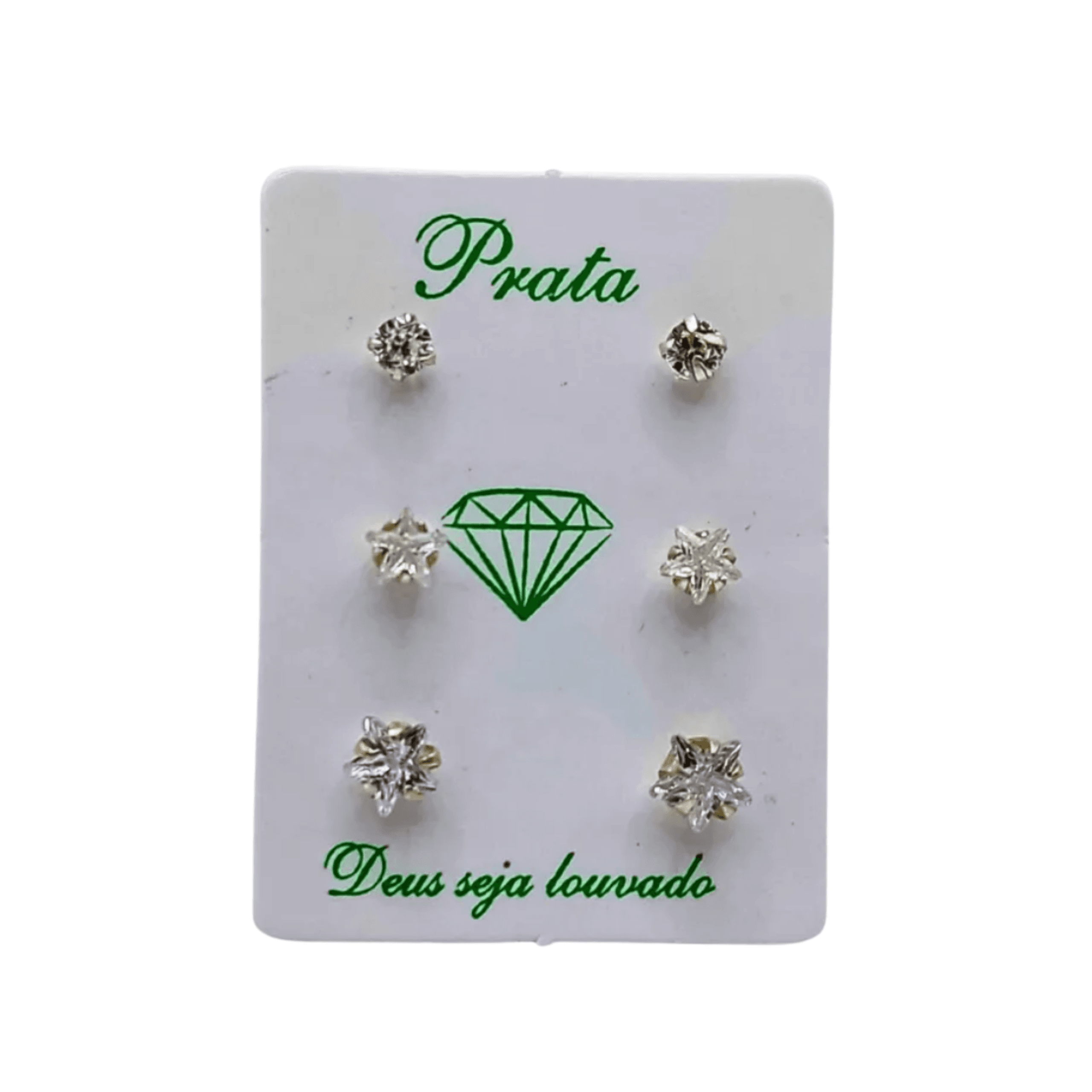 Trio de brincos de prata 925 estrelas - 3 tamanhos brancos | Brincos