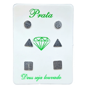 Trio de brincos de prata 925 formas geométricas 5mm | Brincos