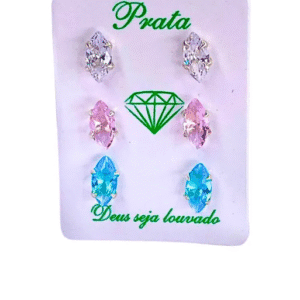 Trio de brincos de prata 925 navete - 3 cores | Brincos