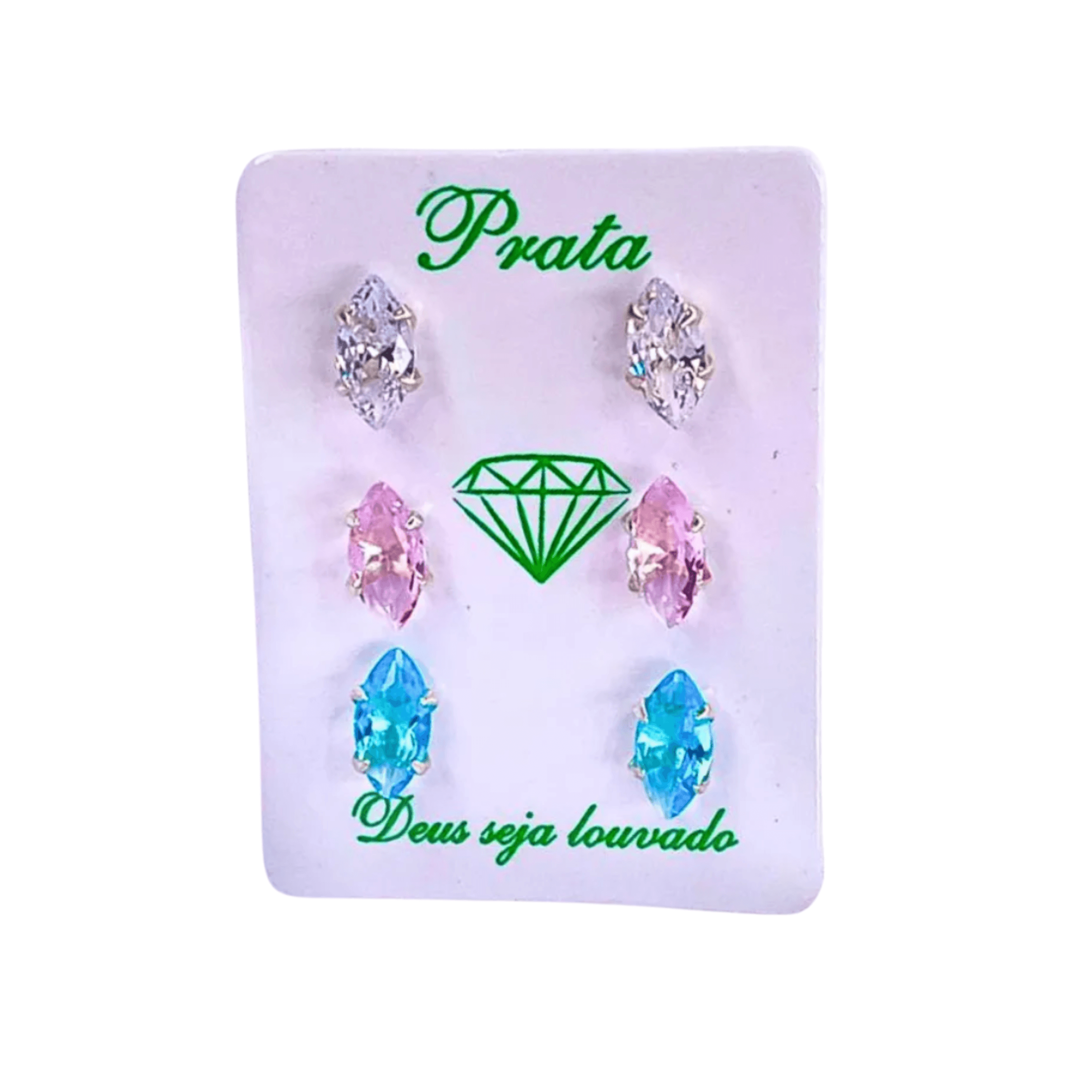 Trio de brincos de prata 925 navete – 3 cores | Brincos