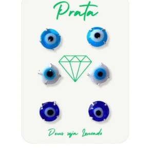 Trio de brincos de prata 925 olho grego - 3 cores | Brincos