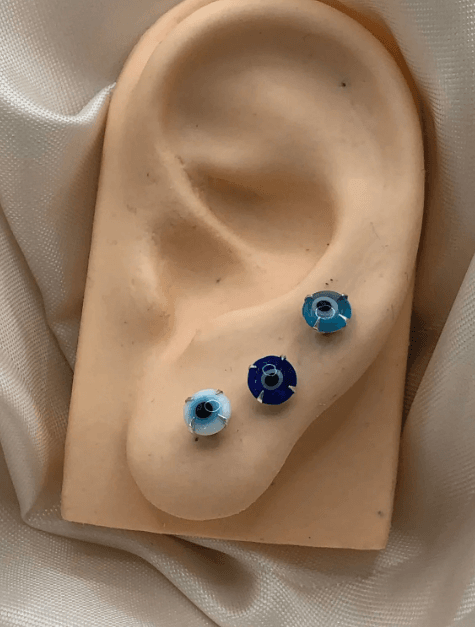 Trio de brincos de prata 925 olho grego - 3 cores | Brincos