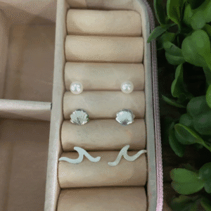 Trio de brincos de prata 925 pérola, concha e onda | Brincos