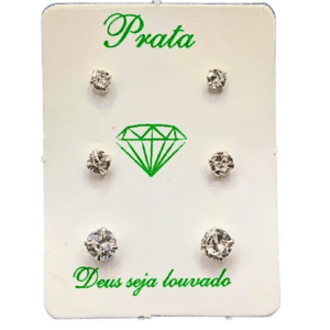 Trio de brincos de prata 925 redondo - 3 tamanhos branco | Brincos