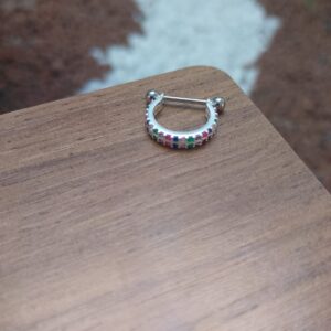 Piercing argola 2 fileiras zircônias Coloridas Prata 925