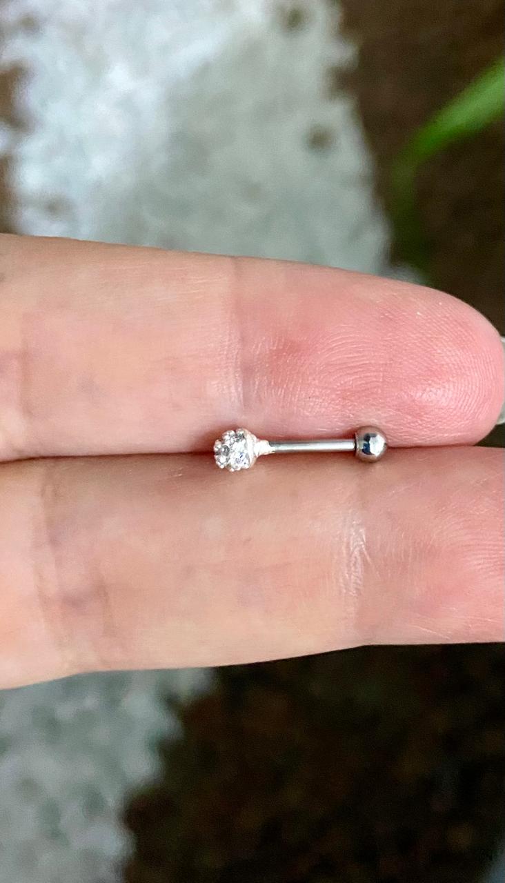 Piercing de Prata Bolinha cravejado - Imagem 2