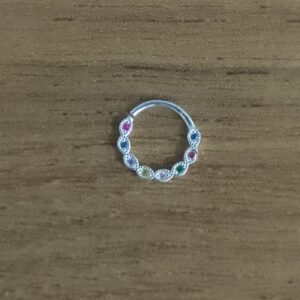 Piercing de prata 925 com detalhes ovais cravejadas color para septo
