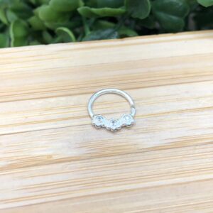 Piercing de prata 925 argola com 3 mini flores zirconia para septo