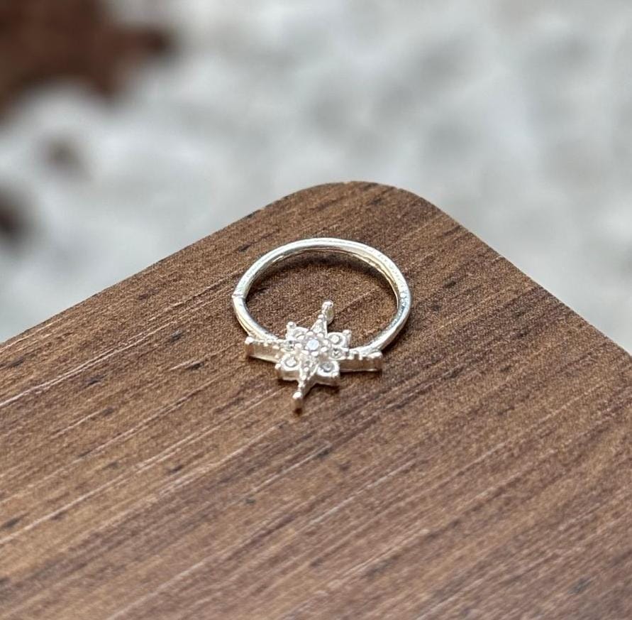 Piercing Para Furo 8mm Estrela Cravejado Prata 925