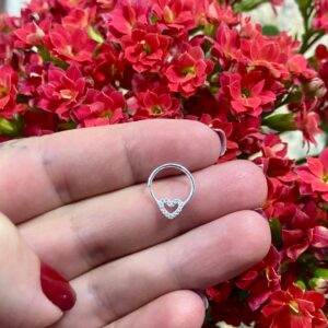 Piercing argola com coração vazado cravejado Prata 925