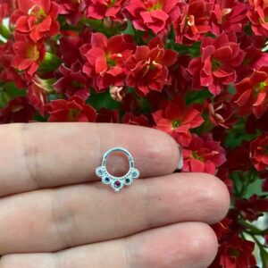 Piercing de Furo Indiano Zircônia Colorida - Prata 925