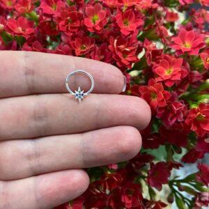 Piercing Para Furo Estrela colors Cravejado Prata 925