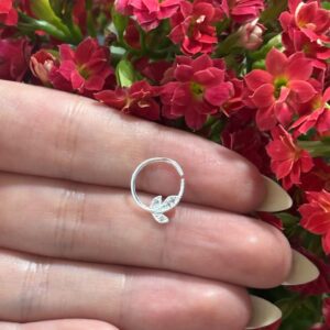 Piercing Argola Torção Folha Cravejada Em Prata 925