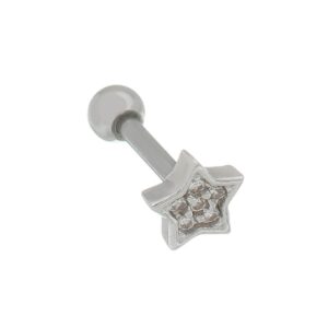 PIERCING DE FURO PIUKA HASTE 6MM ATRIA ESTRELA ZIRCÔNIA PRATA