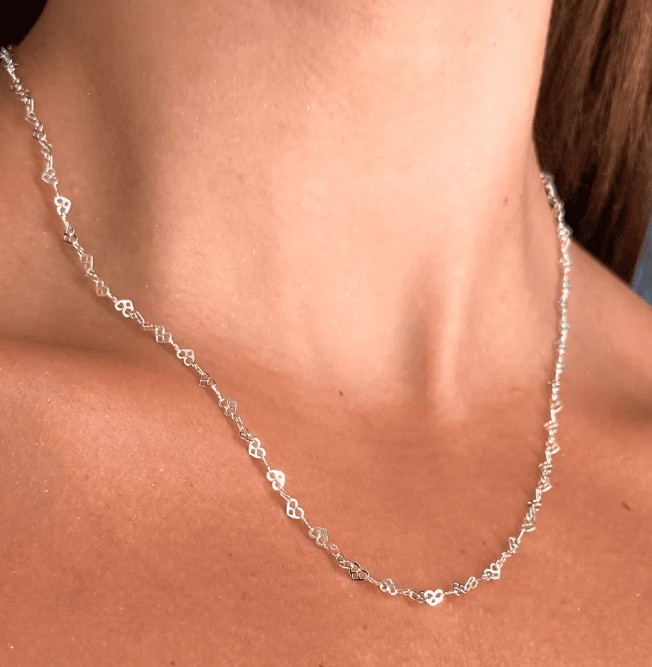 Corrente de prata 925 elo love 7234 heart square sl f040- 45CM | Correntes