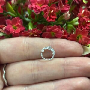 Piercing argola flor e folha e uma pedra cristal Prata 925 para Helix | Piercing