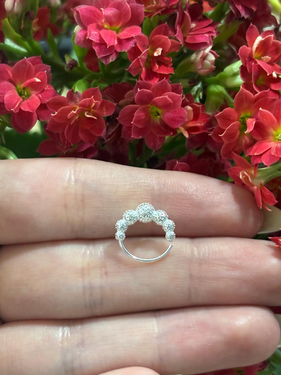 Piercing argolinha com Bolas trabalhadas -Prata 925 | Piercing