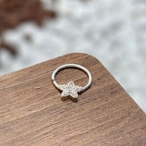 Piercing Argolinha Com Estrela Trabalhada Prata 925 | Piercing