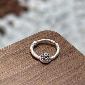 Piercing de furo Argolinha com esfera colorida Prata 925 | Piercing