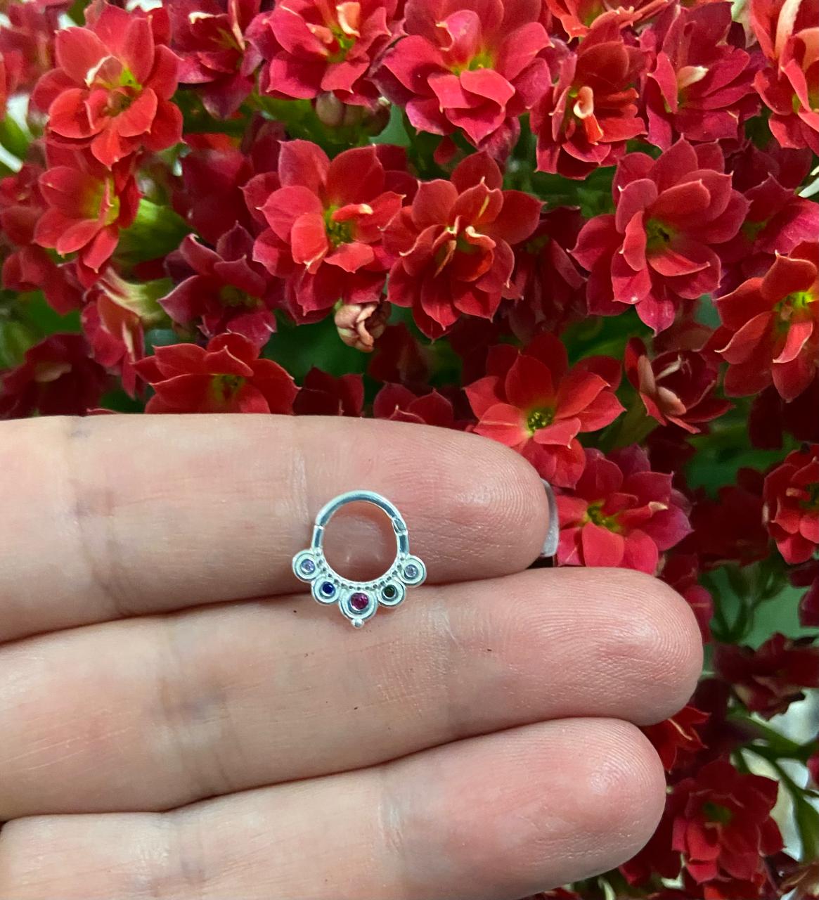 Piercing de Furo Indiano Zircônia Colorida - Prata 925 | Piercing