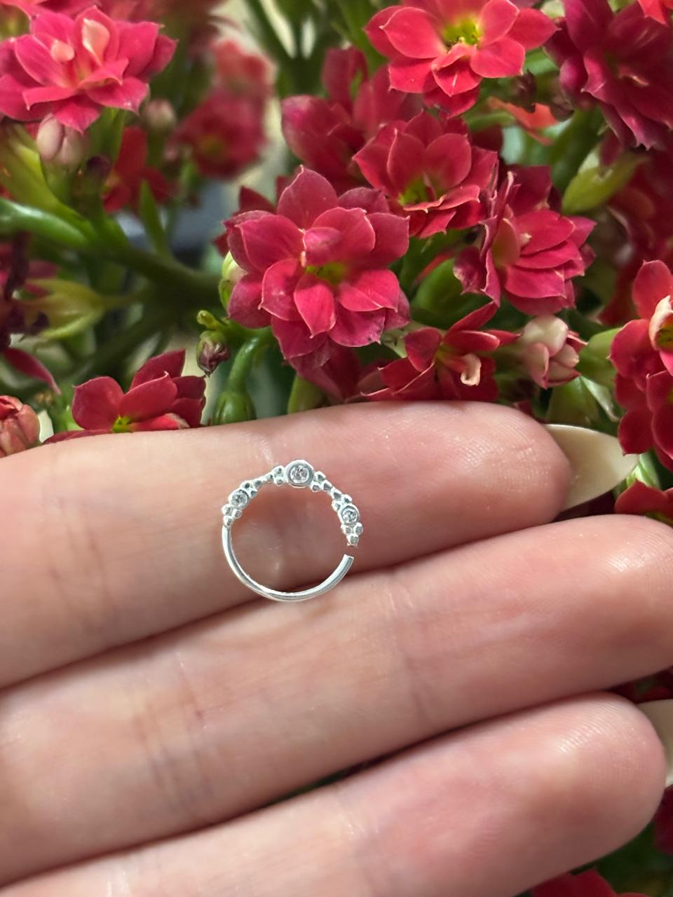 Piercing de prata 925 argola com três pontos de luz para septo | Piercing