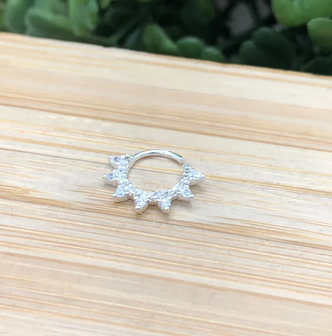 Piercing de prata 925 spike cravejada para septo | Piercing