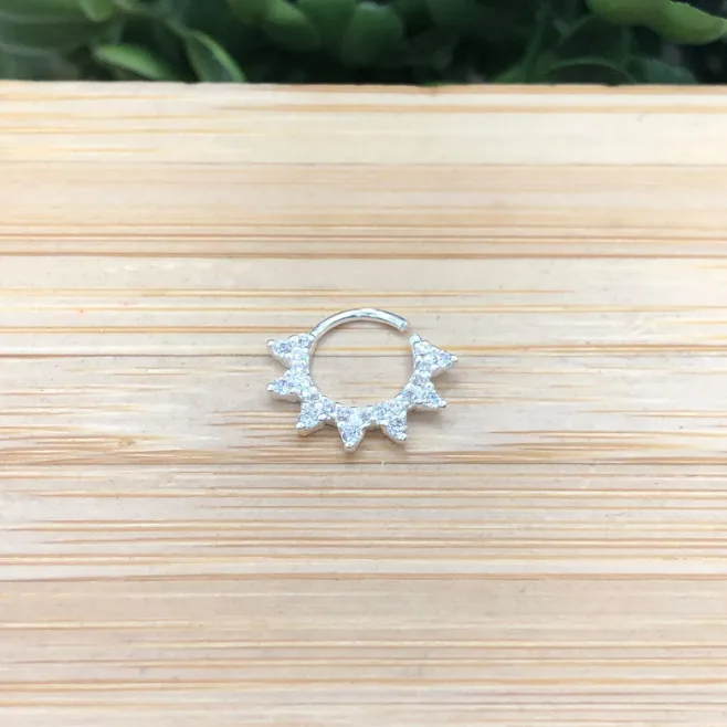 Piercing de prata 925 spike cravejada para septo | Piercing
