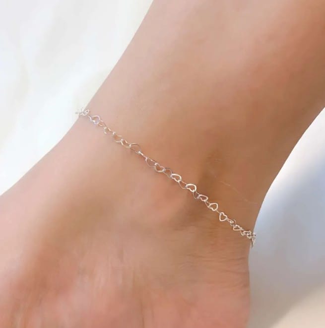 Tornozeleira de prata 925 de corações | Tornozeleira
