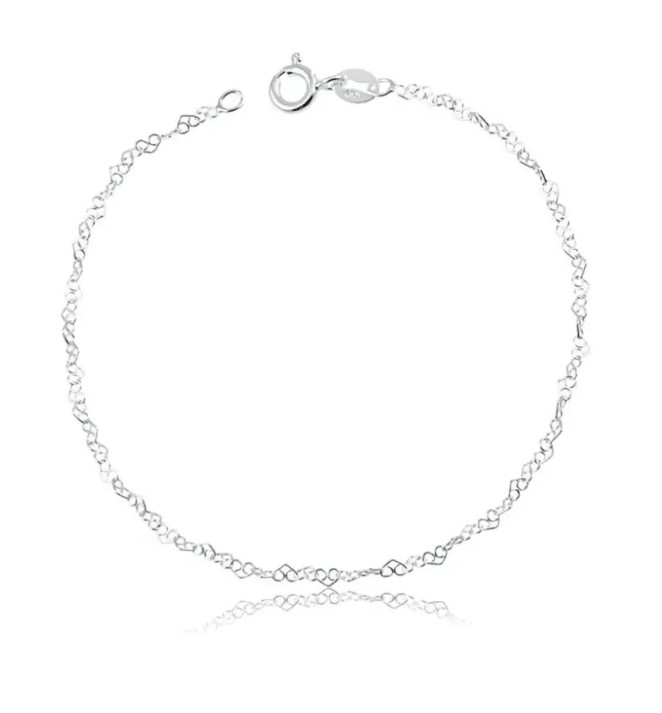 Tornozeleira de prata 925 elo love 7234 fio 40 1,3g 24cm | Tornozeleira